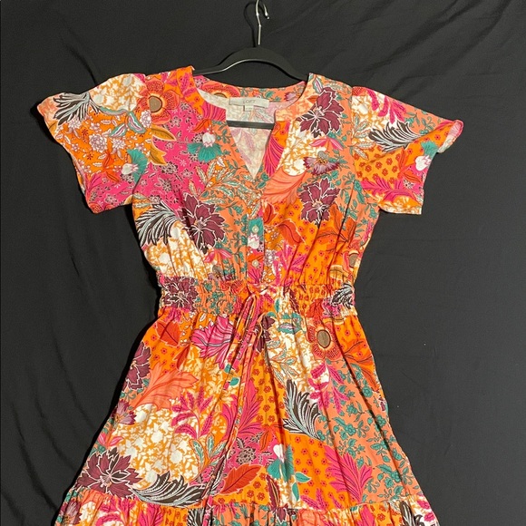 LOFT Patchwork Bloom Smocked Tie Waist Dress - Size S - Picture 7 of 15